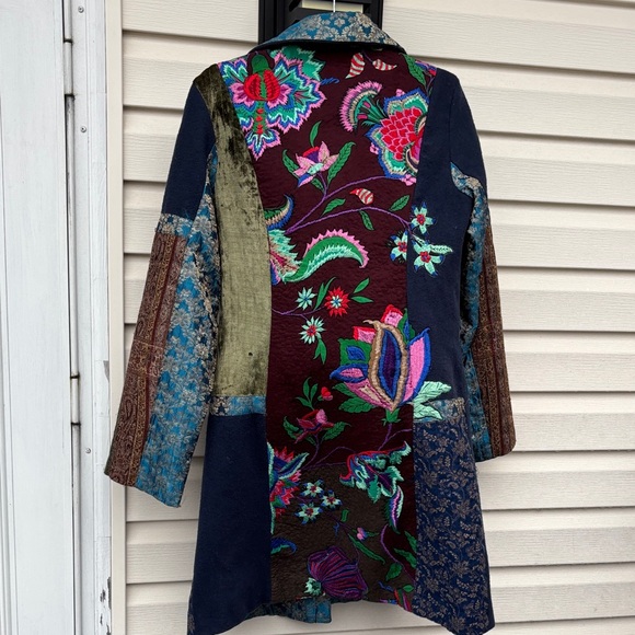 Ritu Kumar Multicolor Patchwork Embroidered Trench Boho Coat Jacket-4 - Picture 7 of 15